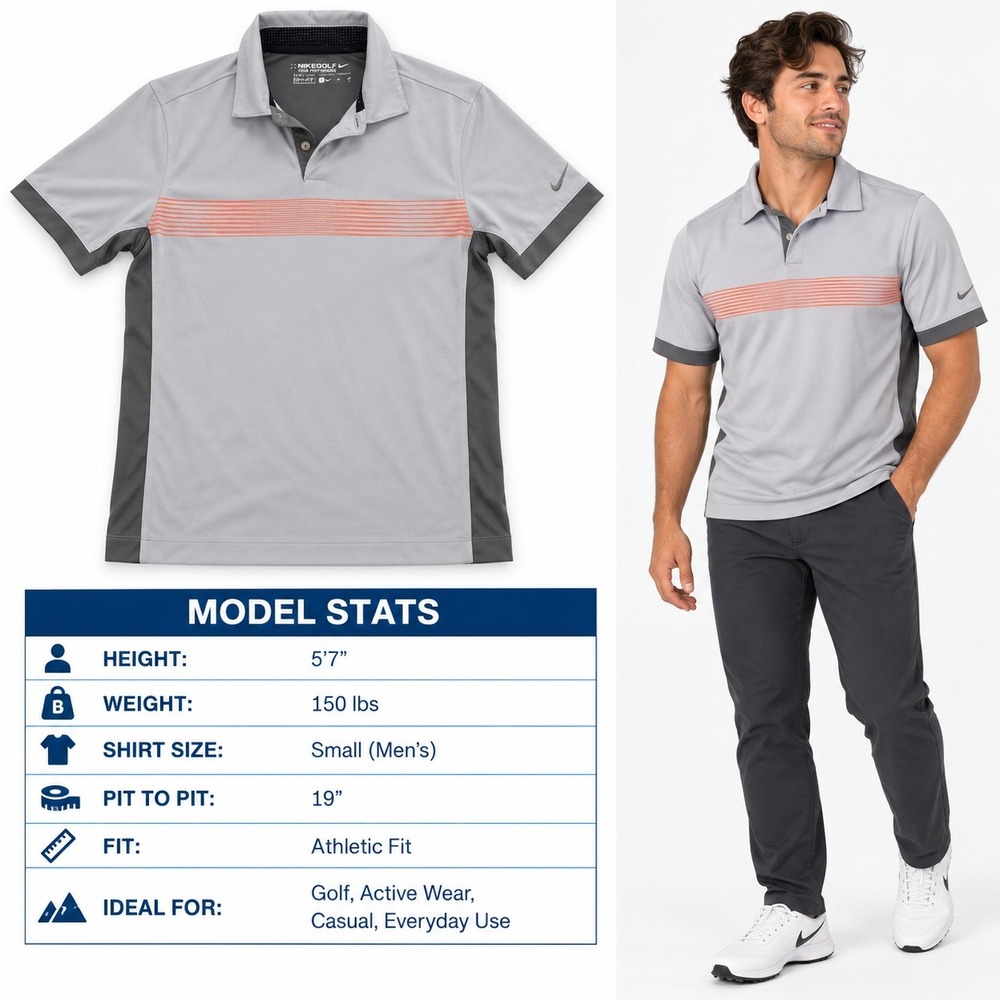 Nike Golf Tour Performance Dri-FIT Polo Shirt Gray Orange Stripe Mens Small